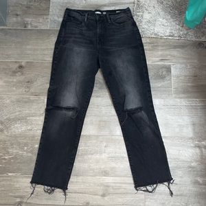 Black distressed straight jeans